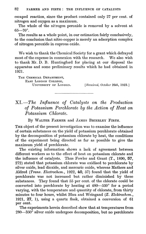 XI.—The influence of catalysts on the production of potassium perchlorate by the action of heat on potassium chlorate