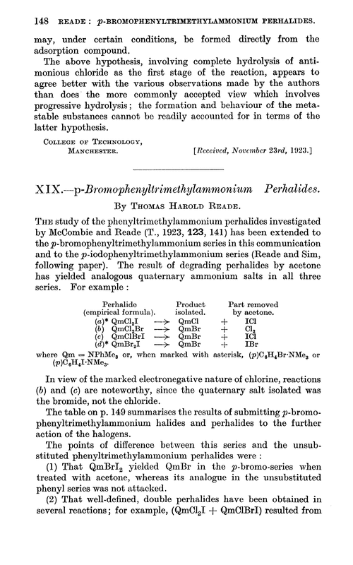 XIX.—p-Bromophenyltrimethylammonium perhalides