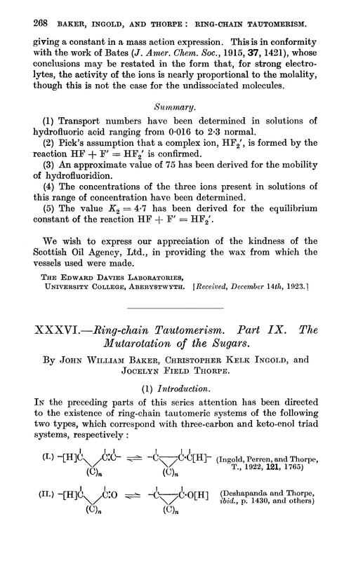 XXXVI.—Ring-chain tautomerism. Part IX. The mutarotation of the sugars