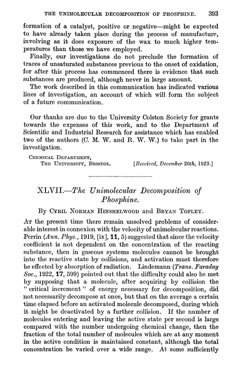 XLVII.—The unimolecular decomposition of phosphine