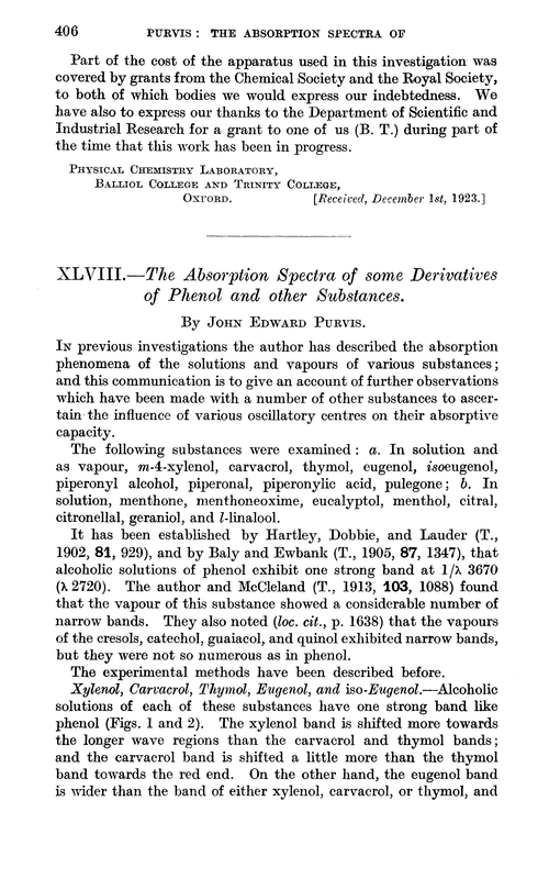XLVIII.—The absorption spectra of some derivatives of phenol and other substances