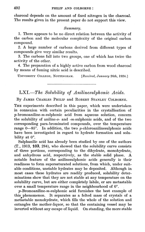 LXI.—The solubility of anilinesulphonic acids