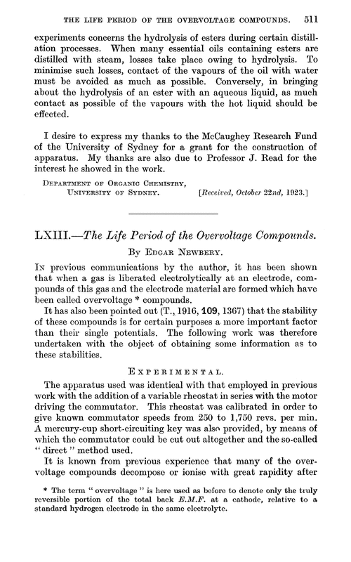 LXIII.—The life period of the overvoltage compounds