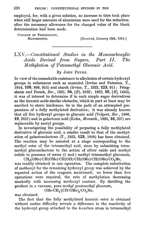 LXV.—Constitutional studies in the monocarboxylic acids derived from sugars. Part II. The methylation of tetramethyl gluconic acid