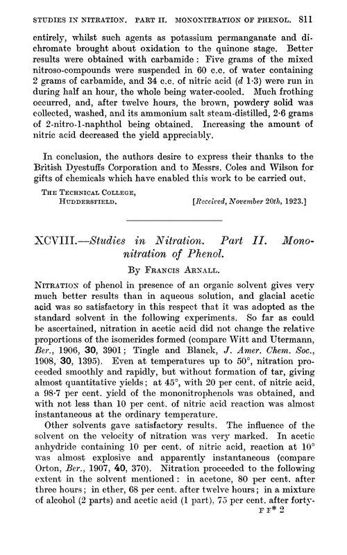 XCVIII.—Studies in nitration. Part II. Mononitration of phenol