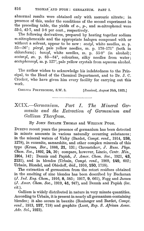 XCIX.—Germanium. Part I. The mineral germanite and the extraction of germanium and gallium therefrom