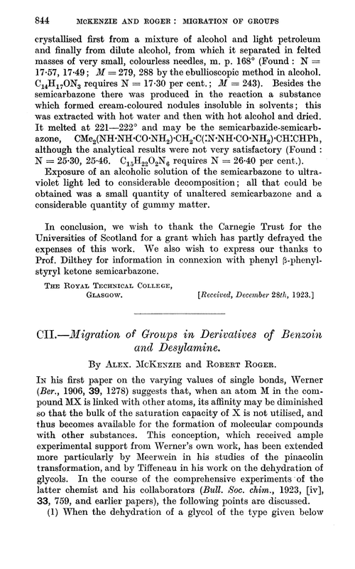 CII.—Migration of groups in derivatives of benzoin and desylamine