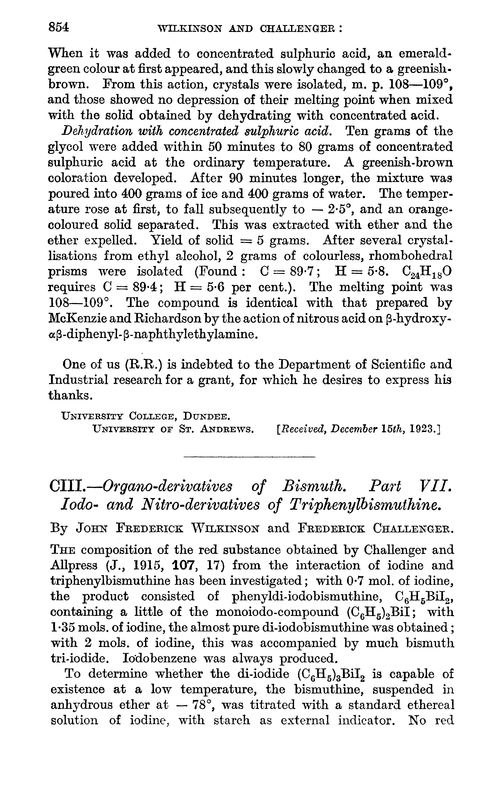 CIII.—Organo-derivatives of bismuth. Part VII. Iodo- and nitro-derivatives of triphenylbismuthine