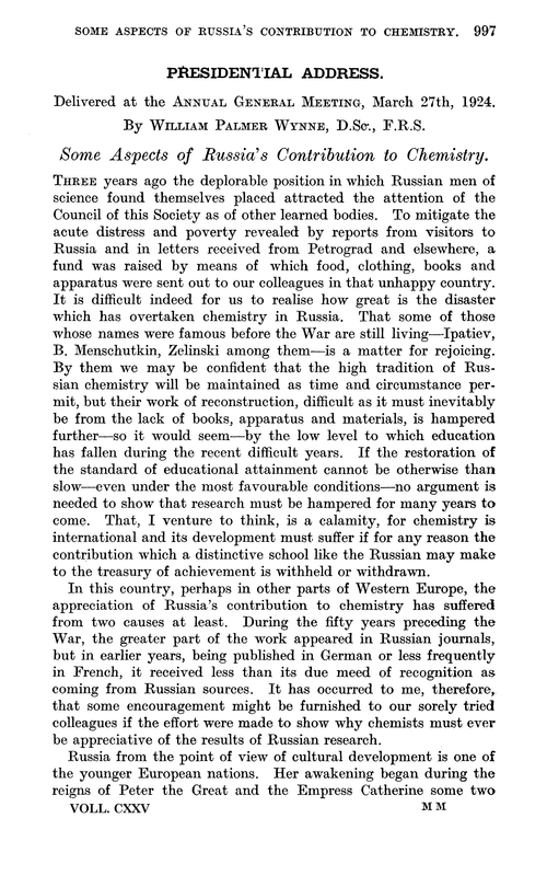 Presidential address. Some aspects of Russia's contribution to chemistry