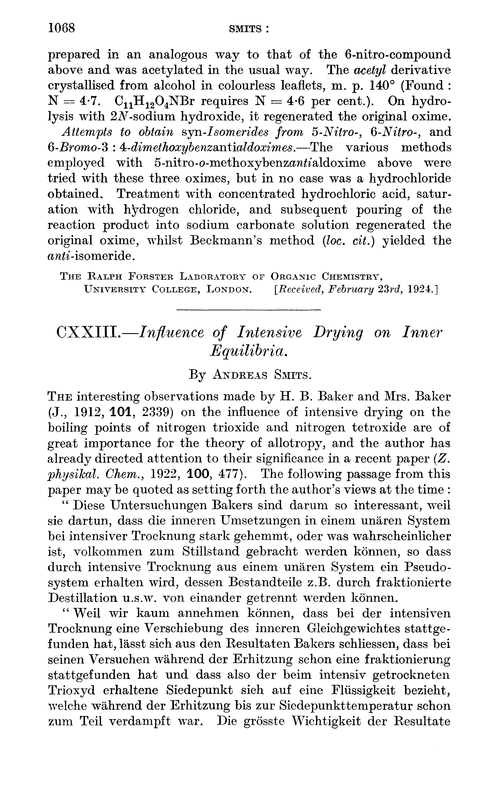 CXXIII.—Influence of intensive drying on inner equilibria