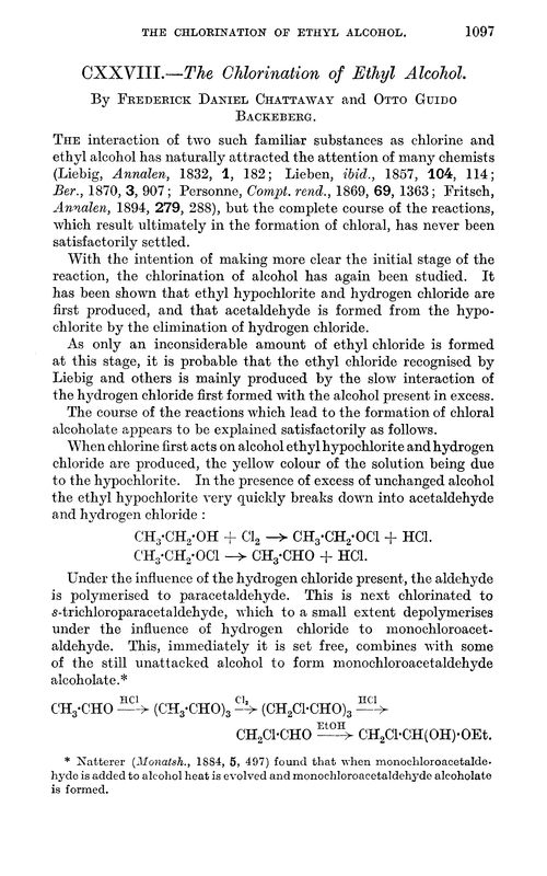 CXXVIII.—The chlorination of ethyl alcohol