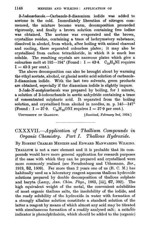 CXXXVII.—Application of thallium compounds in organic chemistry. Part I. Thallous hydroxide