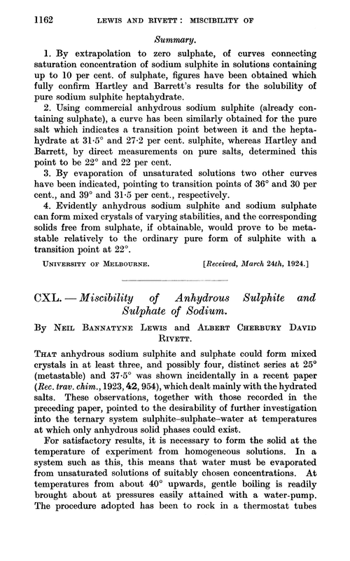 CXL.—Miscibility of anhydrous sulphite and sulphate of sodium