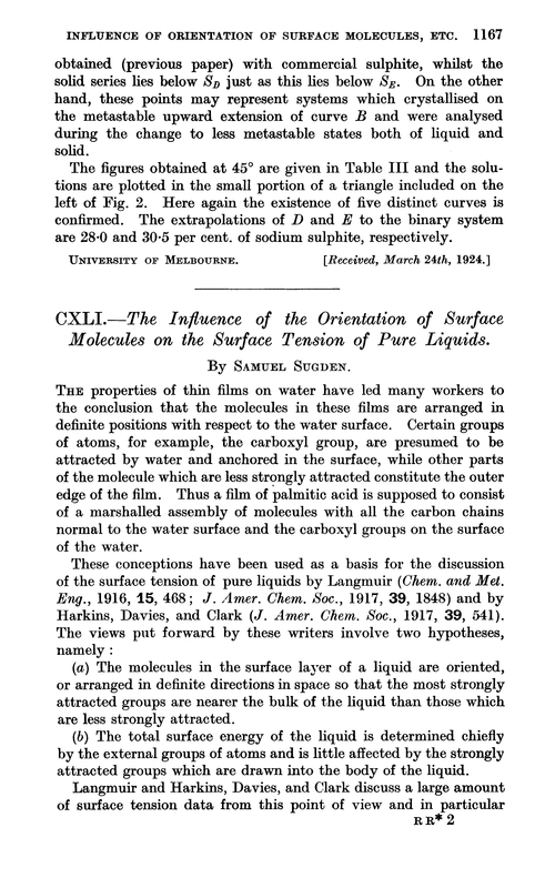 CXLI.—The influence of the orientation of surface molecules on the surface tension of pure liquids