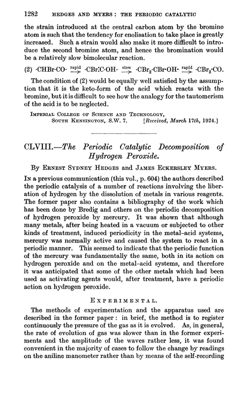 CLVIII.—The periodic catalytic decomposition of hydrogen peroxide