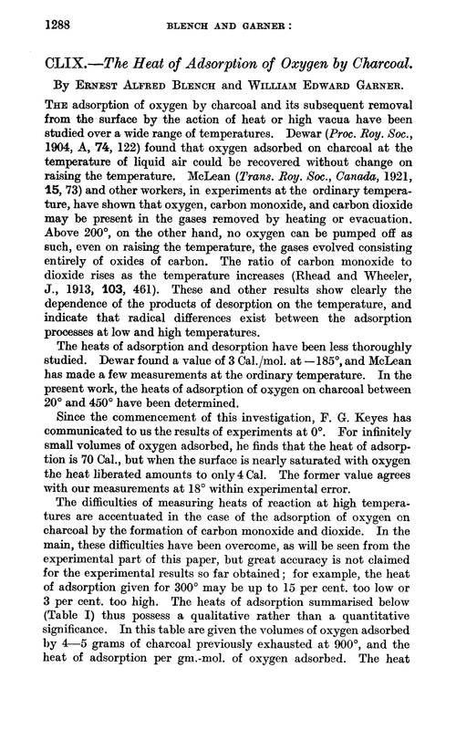 CLIX.—The heat of adsorption of oxygen by charcoal