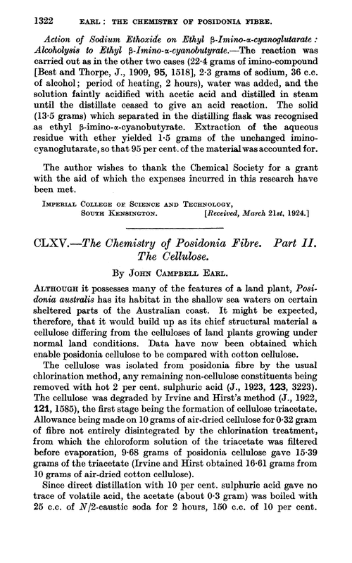 CLXV.—The chemistry of posidonia fibre. Part II. The cellulose