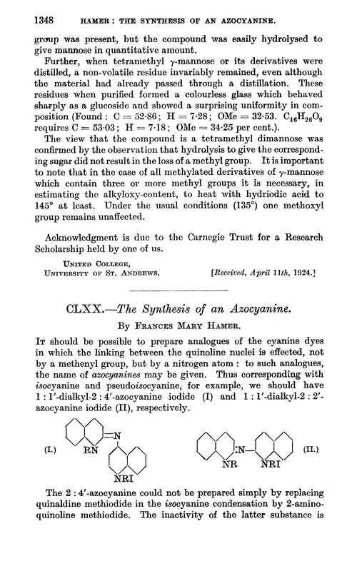 CLXX.—The synthesis of an azocyanine