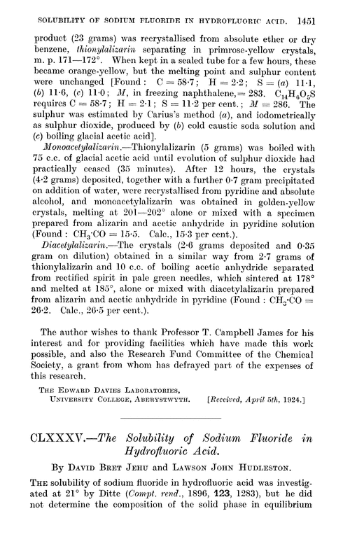 CLXXXV.—The solubility of sodium fluoride in hydrofluoric acid