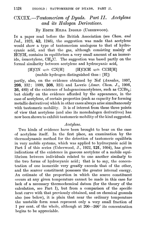 CXCIX.—Tautomerism of dyads. Part II. Acetylene and its halogen derivatives