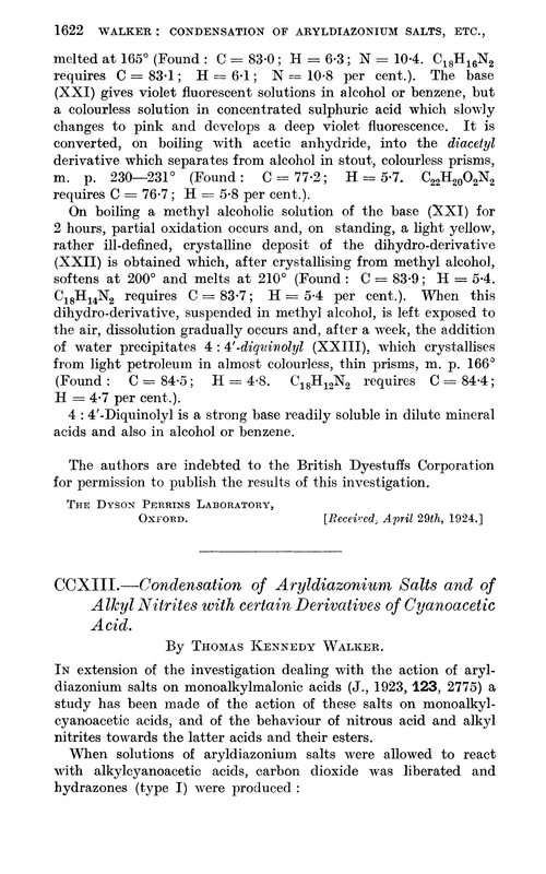 CCXIII.—Condensation of aryldiazonium salts and of alkyl nitrites with certain derivatives of cyanoacetic acid