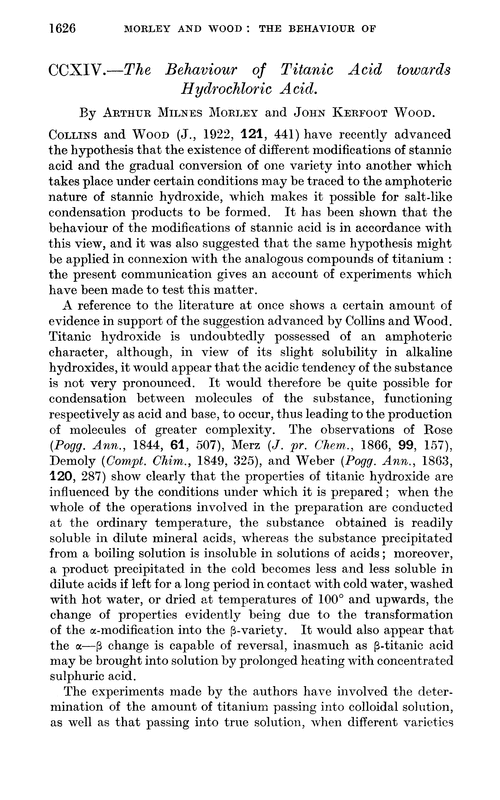 CCXIV.—The behaviour of titanic acid towards hydrochloric acid