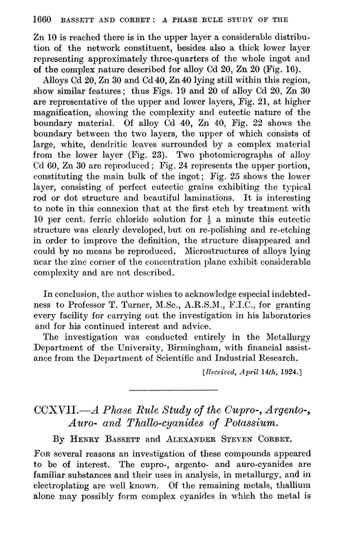 CCXVII.—A phase rule study of the cupro-, argento-, auro- and thallo-cyanides of potassium
