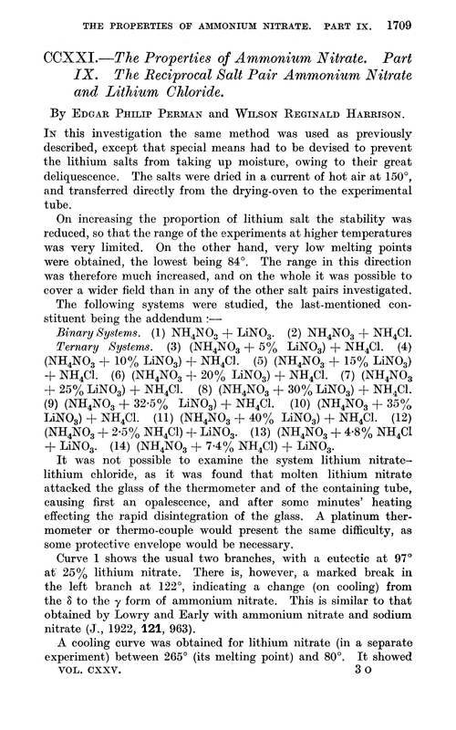 CCXXI.—The properties of ammonium nitrate. Part IX. The reciprocal salt pair ammonium nitrate and lithium chloride