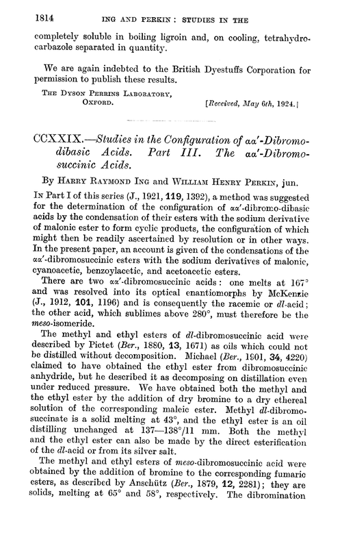 CCXXIX.—Studies in the configuration of αα′-dibromodibasic acids. Part III. The αα′-dibromosuccinic acids