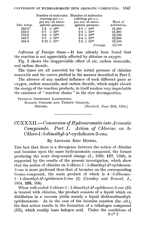 CCXXXII.—Conversion of hydroaromatic into aromatic compounds. Part I. Action of chlorine on 5-chloro-1 : 1-dimethyl-Δ4-cyclohexen-3-one