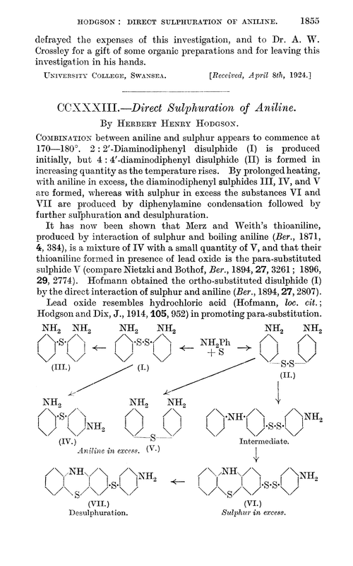 CCXXXIII.—Direct sulphuration of aniline