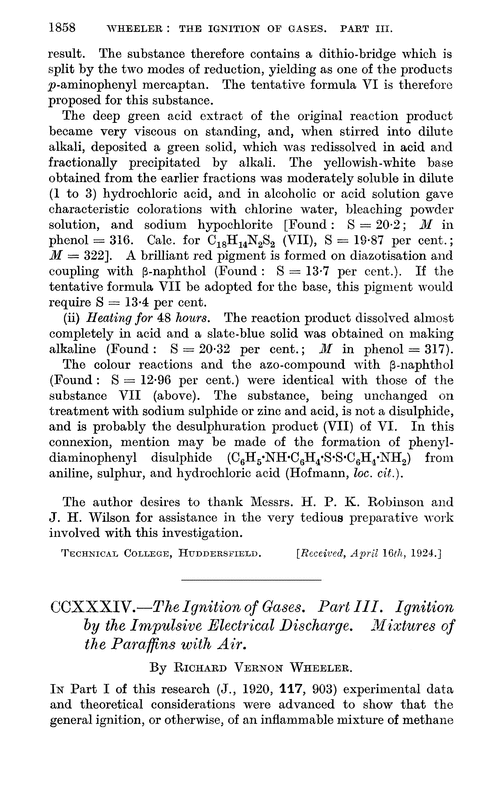 CCXXXIV.—The ignition of gases. Part III. Ignition by the impulsive electrical discharge. Mixtures of the paraffins with air