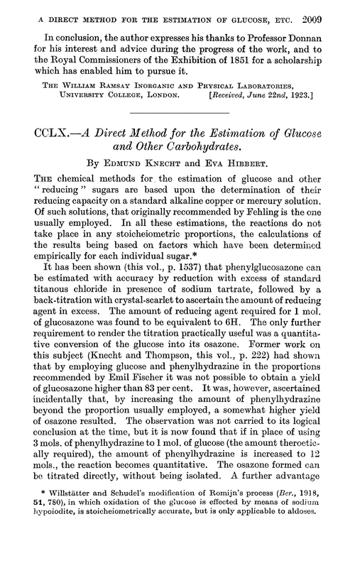 CCLX.—A direct method for the estimation of glucose and other carbohydrates
