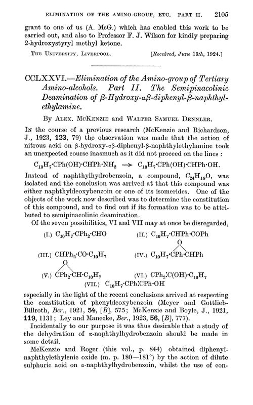 CCLXXVI.—Elimination of the amino-group of tertiary amino-alcohols. Part II. The semipinacolinic deamination of β-hydroxy-αβ-diphenyl-β-naphthylethylamine