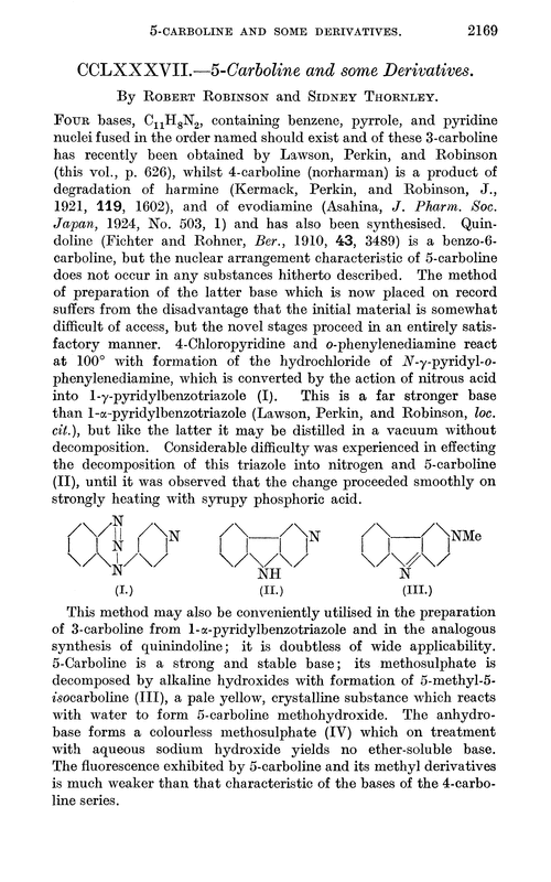 CCLXXXVII.—5-Carboline and some derivatives