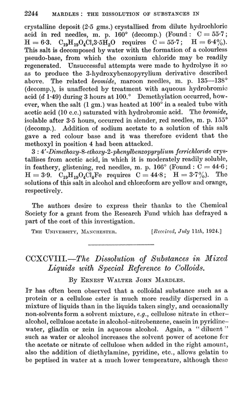 CCXCVIII.—The dissolution of substances in mixed liquids with special reference to colloids