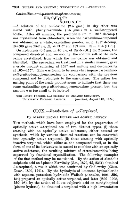 CCCX.—Resolution of α-terpineol