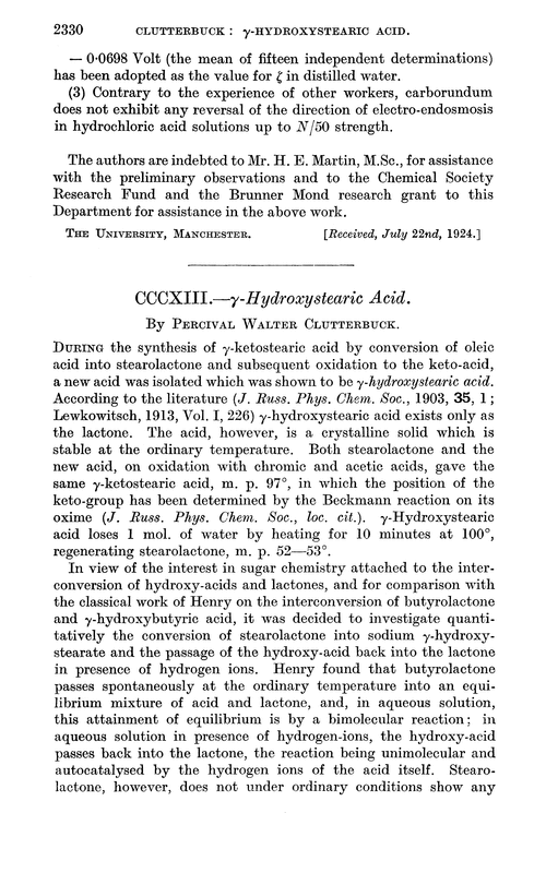CCCXIII.—γ-Hydroxystearic acid