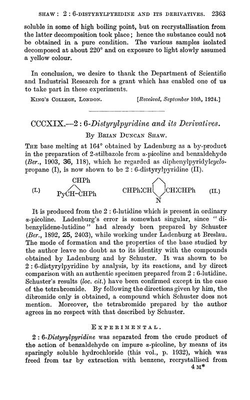 CCCXIX.—2 : 6-Distyrylpyridine and its derivatives