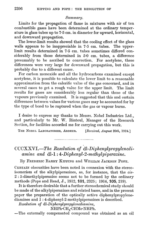 CCCXXVI.—The resolution of di-diphenylpropylenediamine and di-1 : 4-diphenyl-2-methylpiperazine