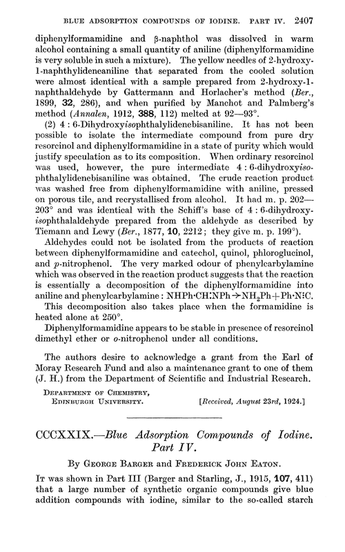 CCCXXIX.—Blue adsorption compounds of iodine. Part IV
