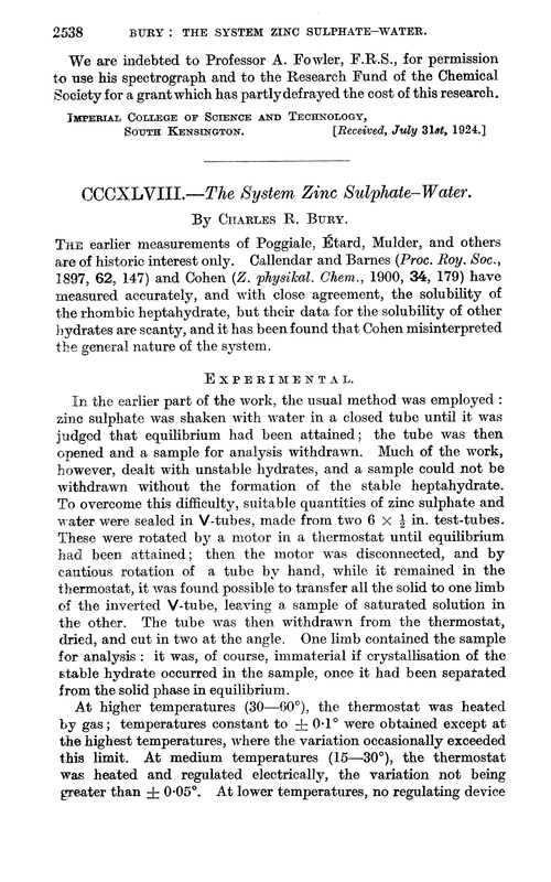 CCCXLVIII.—The system zinc sulphate–water