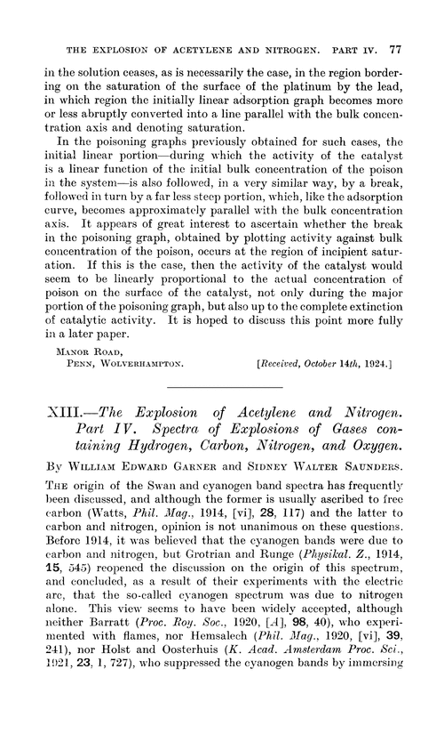 XIII.—The explosion of acetylene and nitrogen. Part IV. Spectra of explosions of gases containing hydrogen, carbon, nitrogen, and oxygen