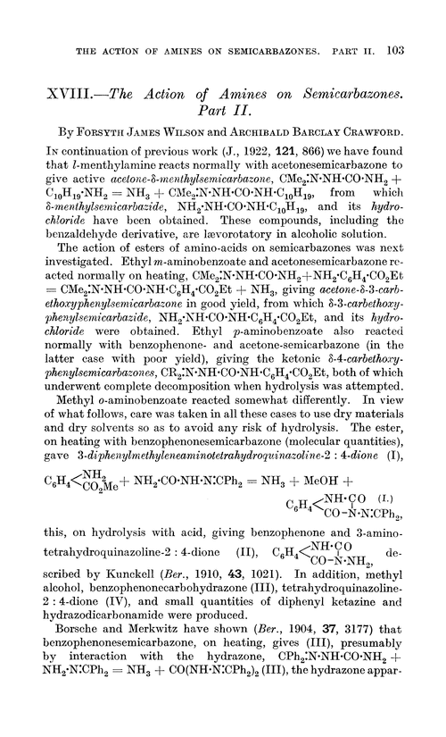 XVIII.—The action of amines on semicarbazones. Part II