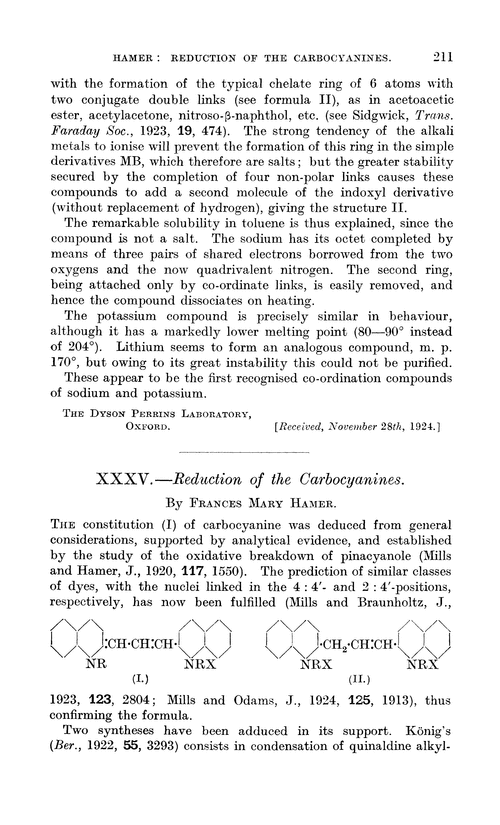 XXXV.—Reduction of the carbocyanines