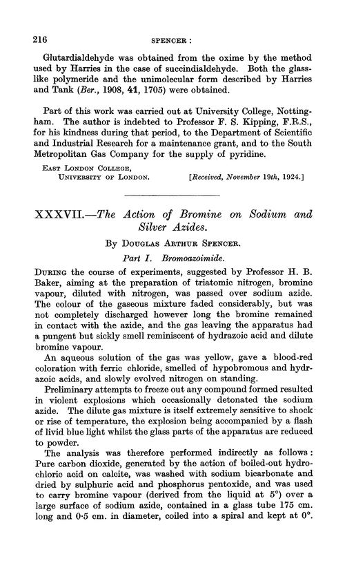 XXXVII.—The action of bromine on sodium and silver azides