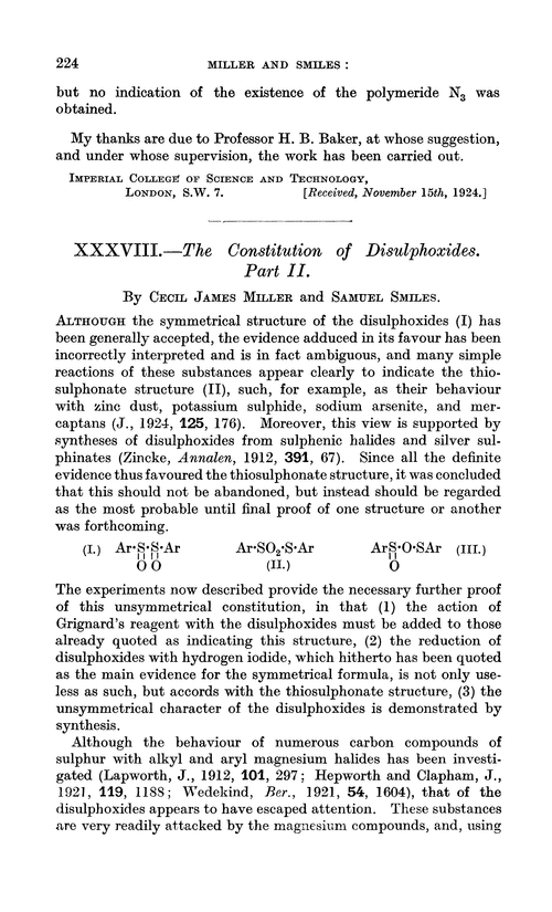 XXXVIII.—The constitution of disulphoxides. Part II