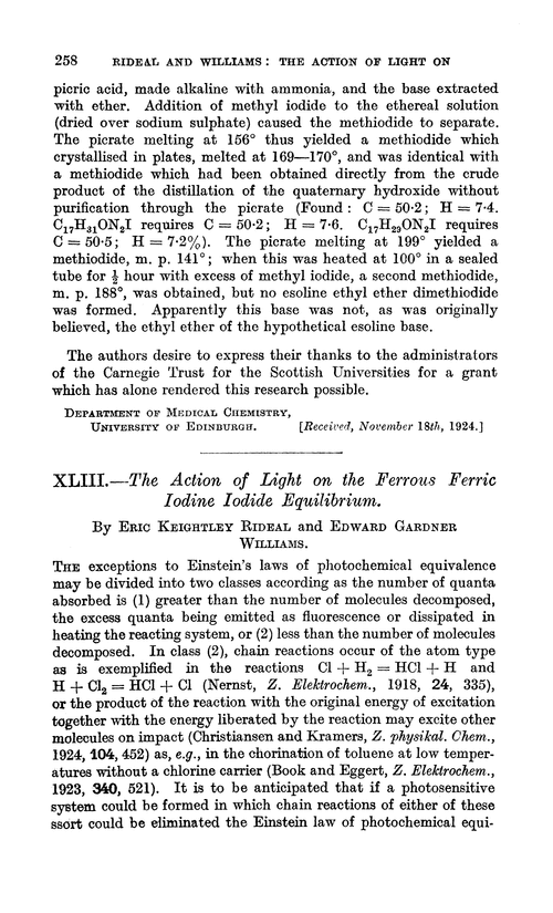 XLIII.—The action of light on the ferrous ferric iodine iodide equilibrium