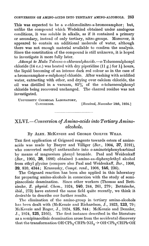 XLVI.—Conversion of amino-acids into tertiary amino-alcohols