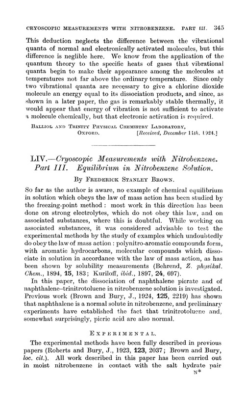 LIV.—Cryoscopic measurements with nitrobenzene. Part III. Equilibrium in nitrobenzene solution